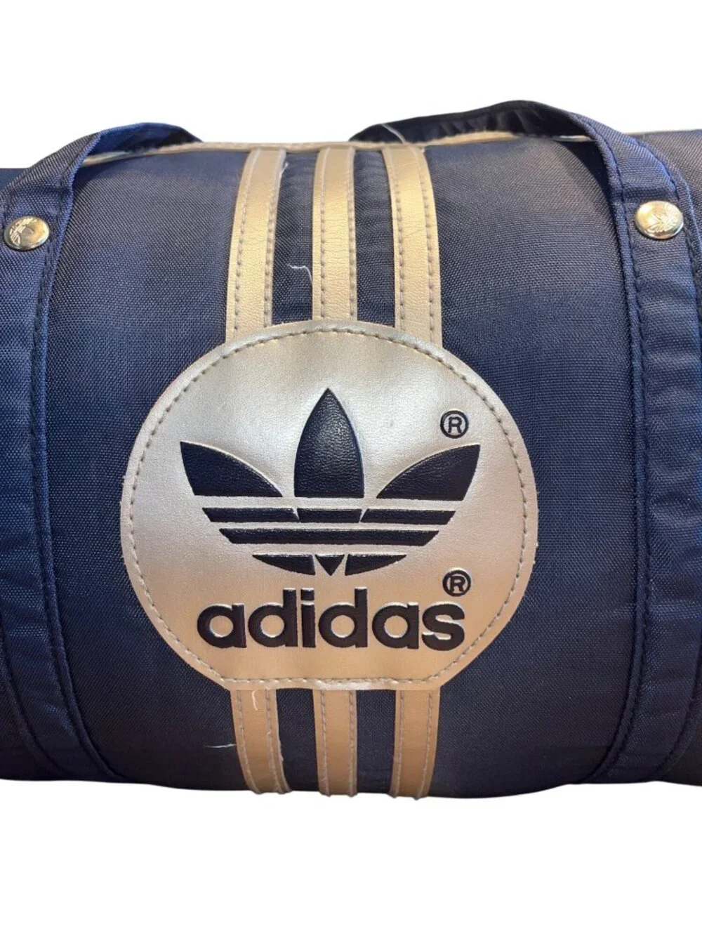 Adidas Blue Silver Retro Gym Duffel Bag With Trefoil Logo Lightweight Nylon - Picture 3 of 7